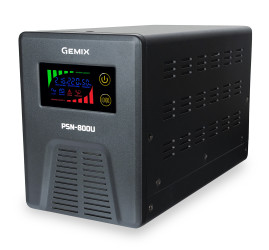 Джерела безперебійного живлення ДБЖ Gemix PSN-800U LCD, 800ВА/480Вт, 7/9/13A, 3xEURO Schuko Чорний